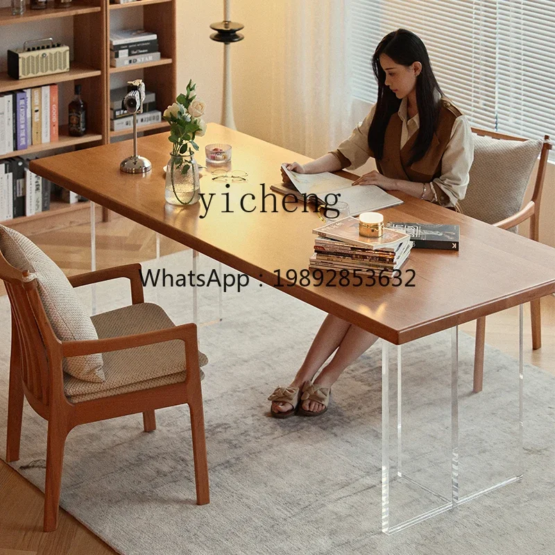 

H3-24 cherry wood acrylic suspension dining table rectangular walnut color solid wood large board table workbench