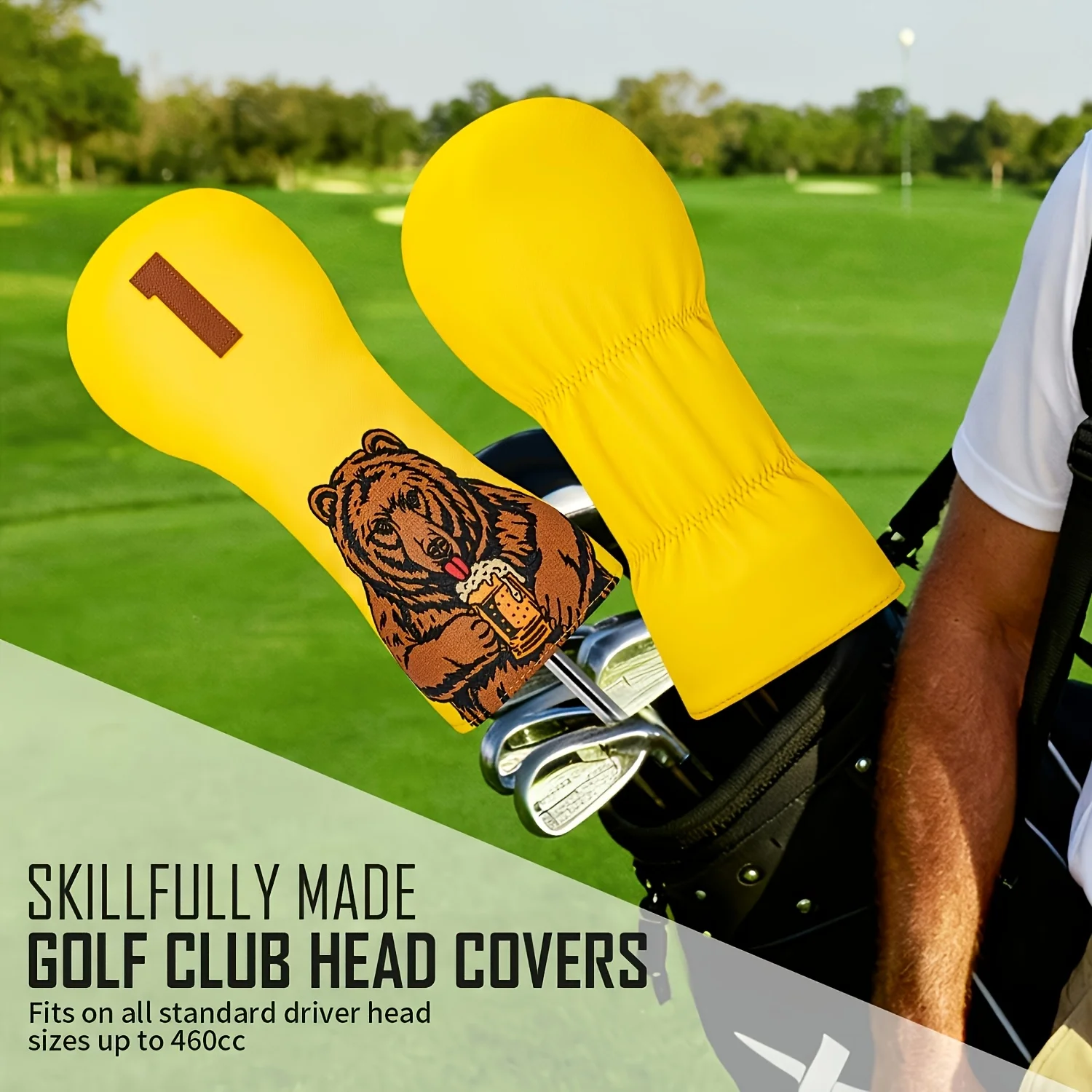 1pc/3pcs Brown Bear Golf Club Cover, Featuring a Golf-themed Cap Cover That Is Lively and Vibrant image 4
