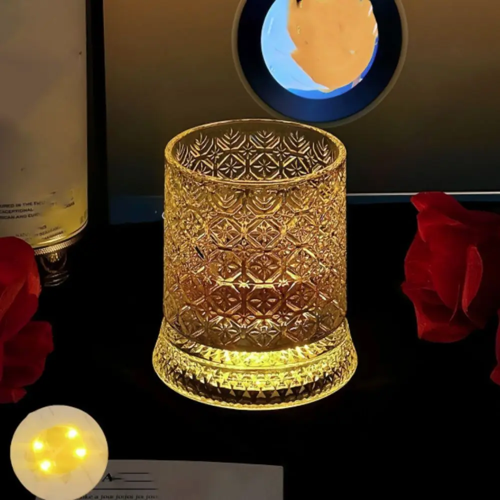 360 Degree Rotating Glass Wine Glass Transparent Glowing Base Crystal Relief Liquor Cup Thickened Drinking Glasses Party