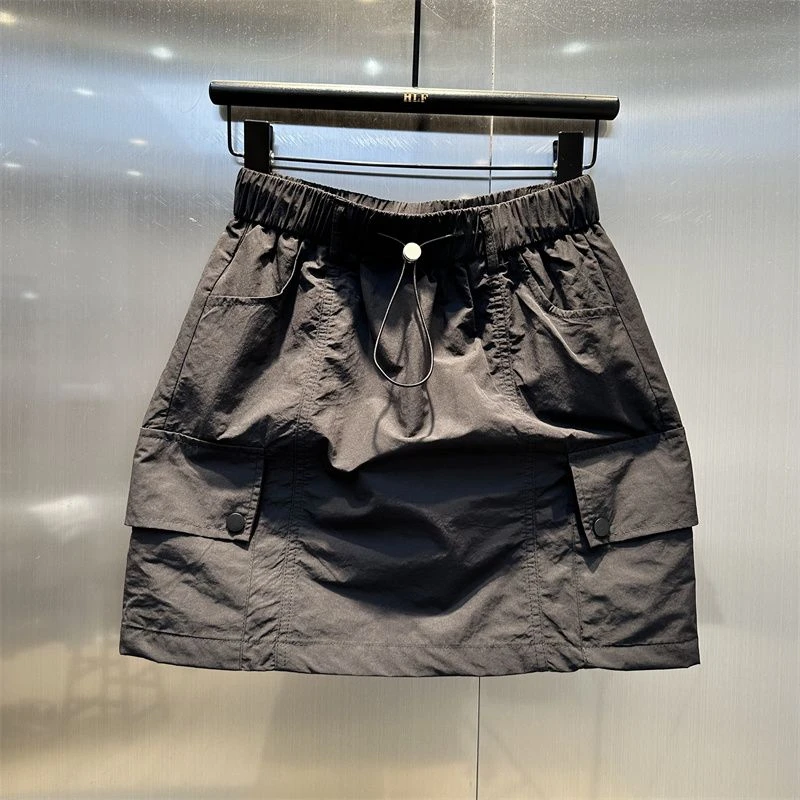 2026 Streetwear Geplooide Effen Mujer Faldas Harajuku Casual Pocket Rok Y2k Esthetische Hoge Taille Trekkoord Grunge Vrouw Rokken