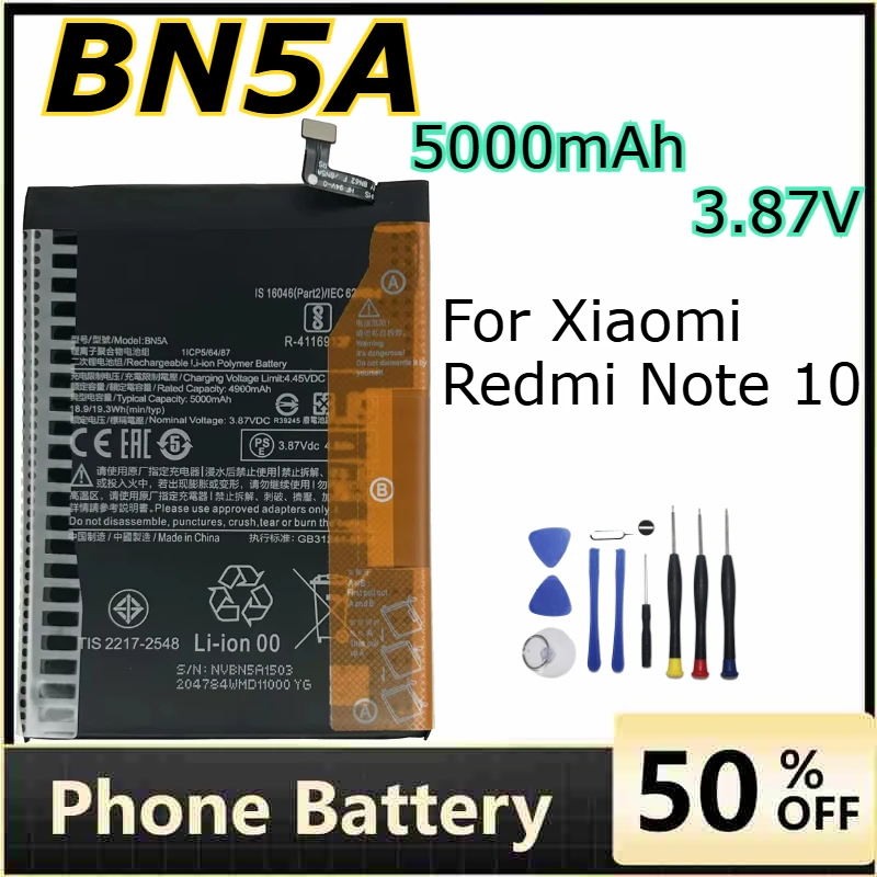

5000mAh 3.87V BN5A Phone Batteries for Xiaomi Redmi Note 10 Large Capacity Lithium Battery