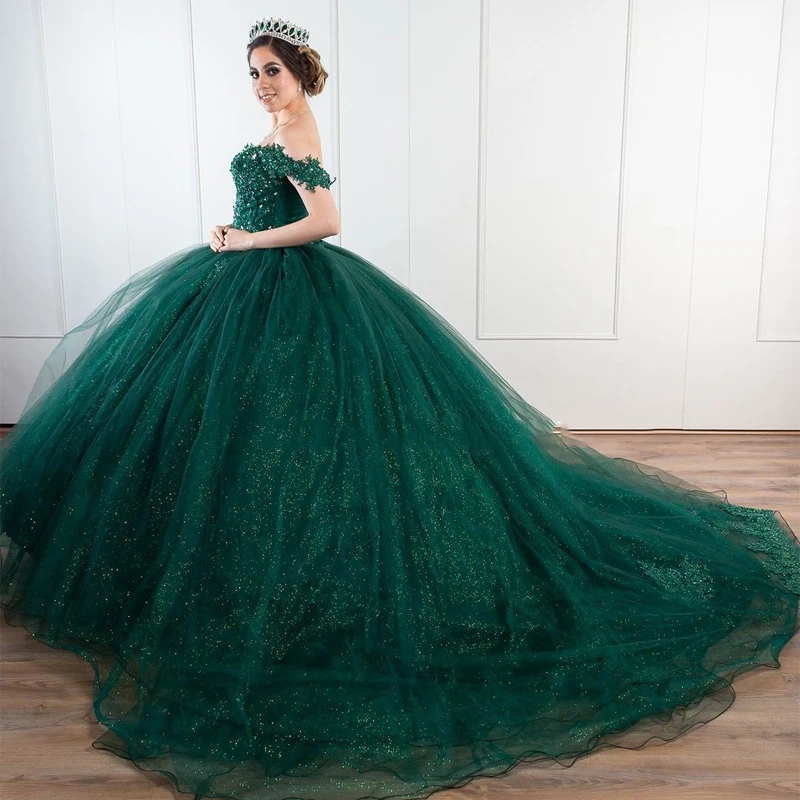 Angelsbridep-Vestido De baile verde esmeralda, quinceañera, cristales brillantes, Princesa, para fiesta, 15 años, gran oferta