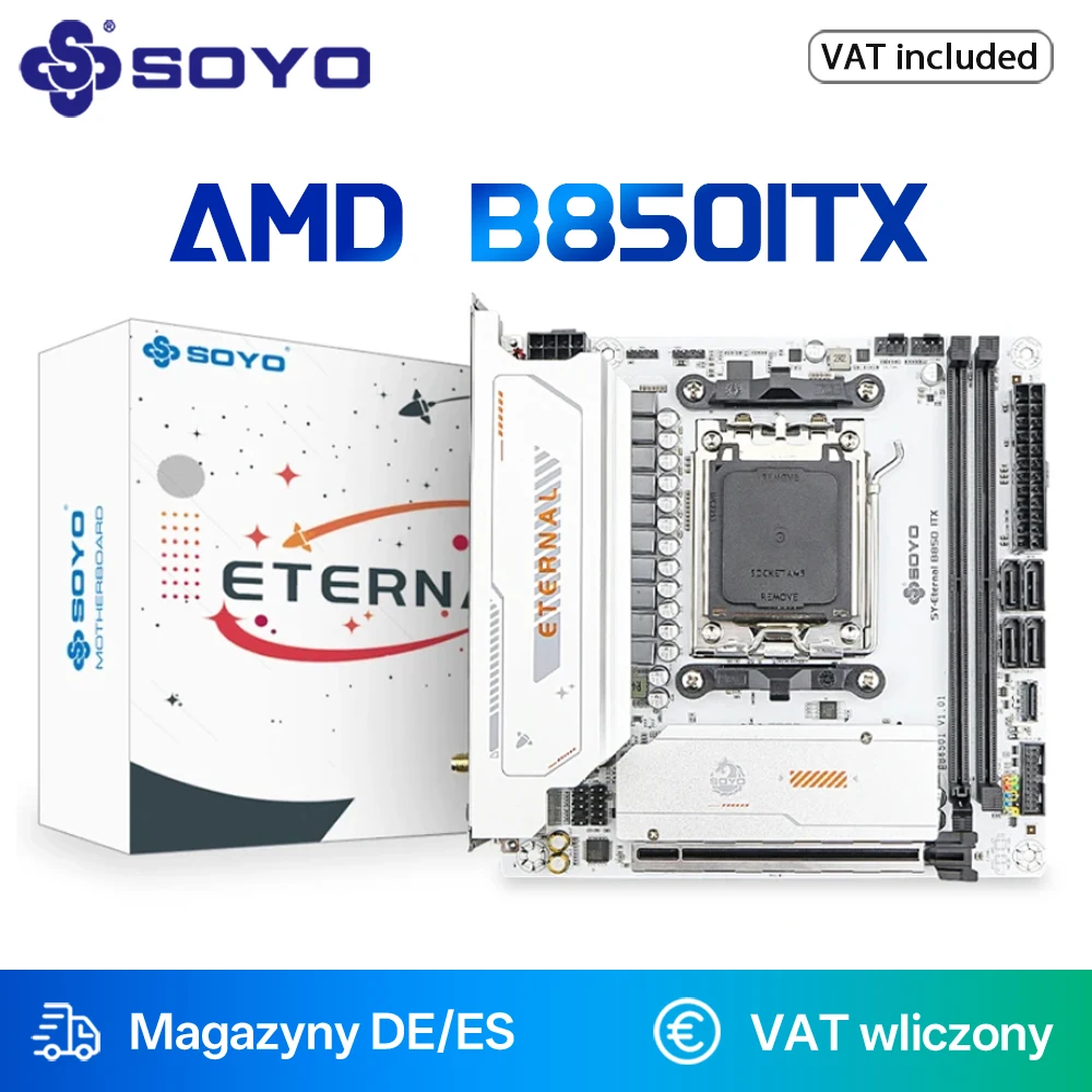 SOYO B850ITX carte mère AMD Ryzen AM5 DDR5 prend en charge CPU 7000 8000 9000 processeurs Pcie5.0x16 Pcie4.0x4 M.2 ARGB WIFI6