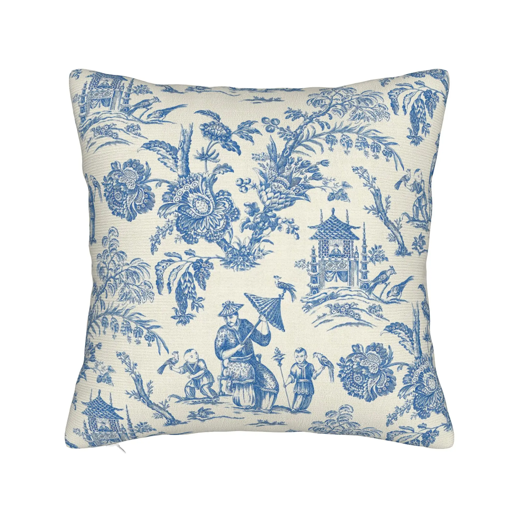 Custom Navy Blue Toile De Jouy Pillow Case  Morden Pillow Cover Soft Pillowcases For Living Room Sofa