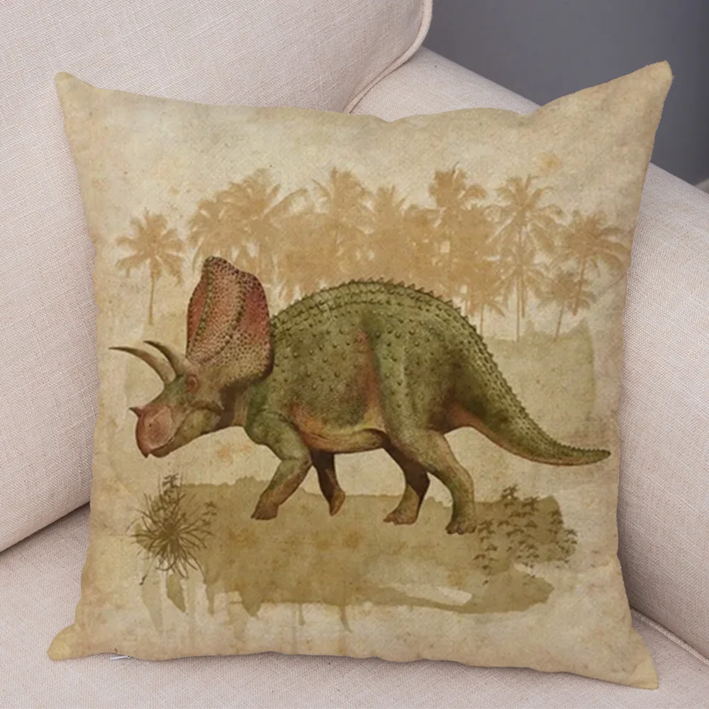 Vintage Dinosaur Throw Pillowcase Print Soft Plush Pillow Case Both Sides Decor Jurassic Animal Cushion Cover for Sofa