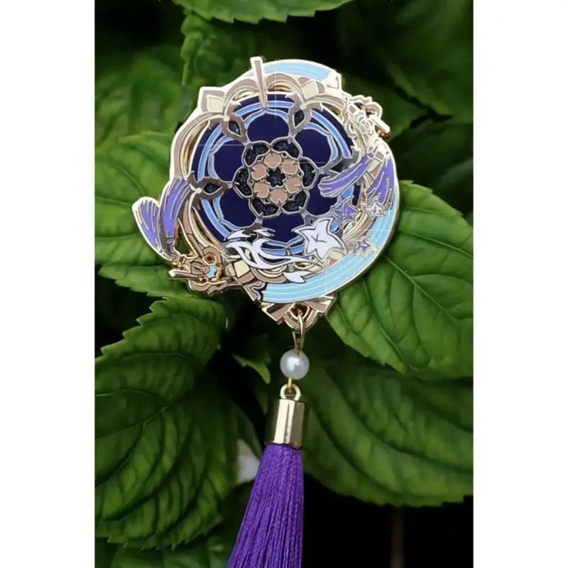 Genshin Impact Wanderer Enamel Brooch Purple Floral Badge with Pearl Pendant Game Character Lapel Pin Collectible Jewelry Gift
