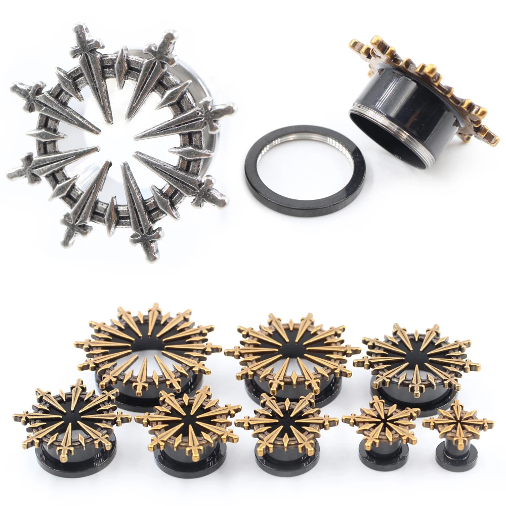 Alisouy 1 Stück Retro Edelstahl Schwert Rhombus Gewinde Ohr Tunnel Plugs Expander Stretcher Gauge Ohrringe Piercing Körperschmuck