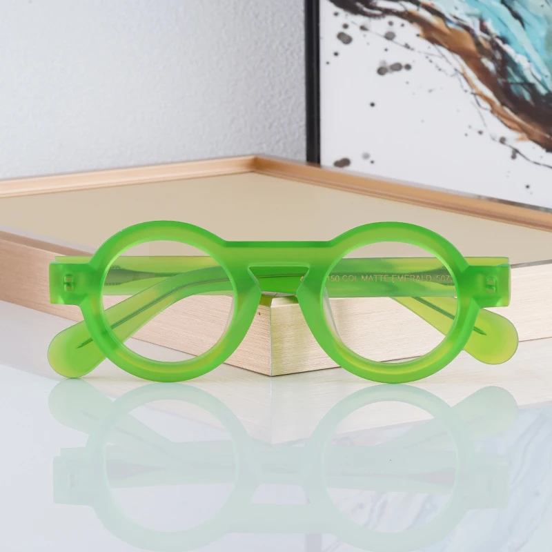 

High Quality Vintage Thick Acetate Round Glasses Frames For Men Wome Japanese Handmade Designer Brand Retro Fashion Eyeglasses