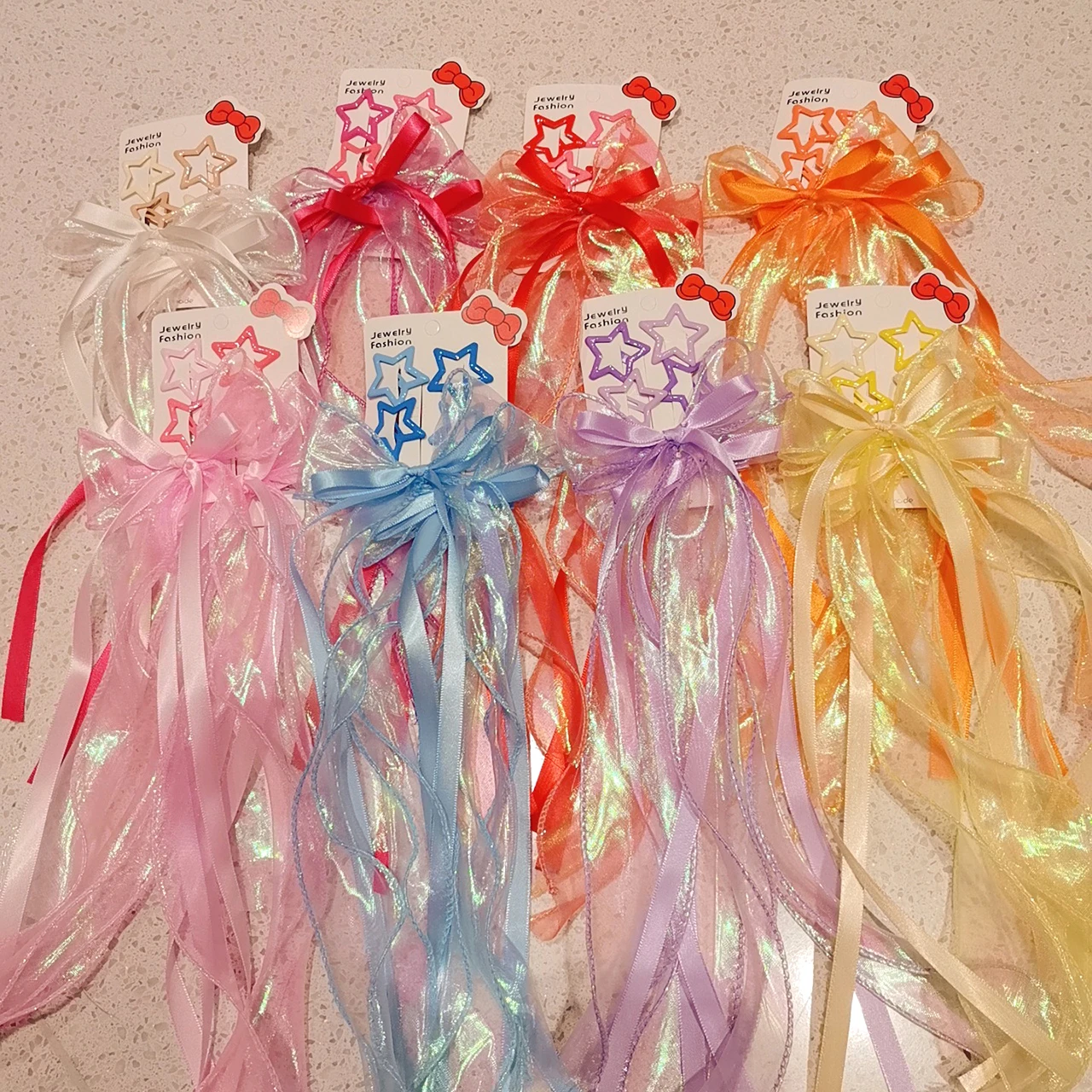 6Pc/set Sweet Colorful Ribbon Bowknot Hair Clips Tassel Brai