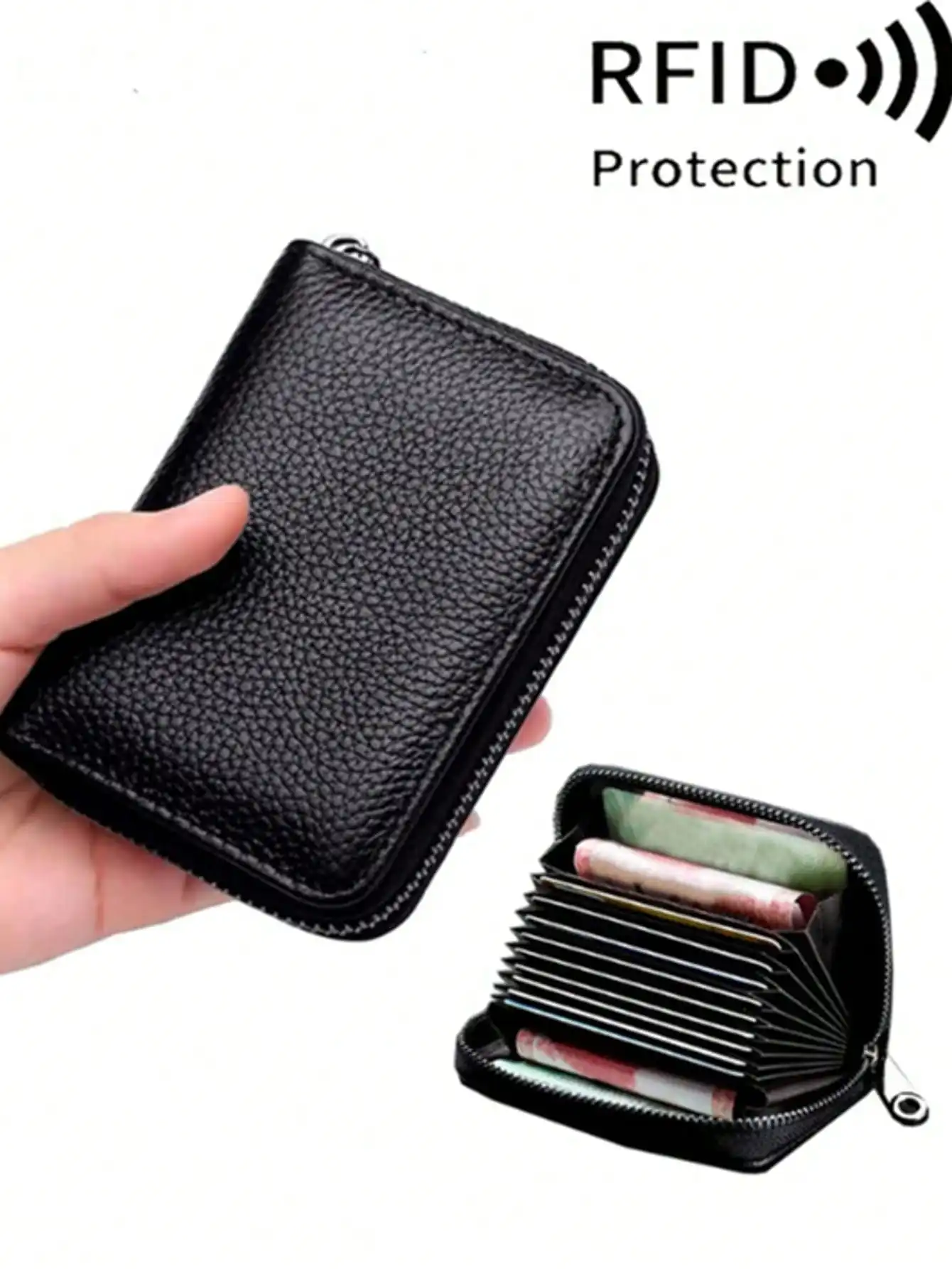 

11-18Card Business Card Holder Wallet Multi Card Holder Coin Purse Multi-Card Card Organizer For Men And Ladie, For Daily Shopping, School Trips Storage Credit Cards RFID Blocking (Black)