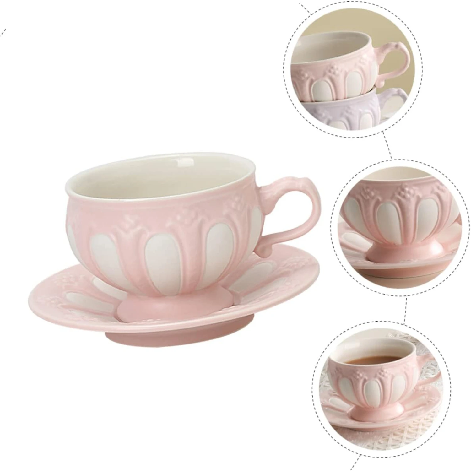 Luxurious and Elegant Vintage Bone China Coffee Cup and Saucer Set - Classic Ceramics Coffee Cup for Friends - Beautifully Embos