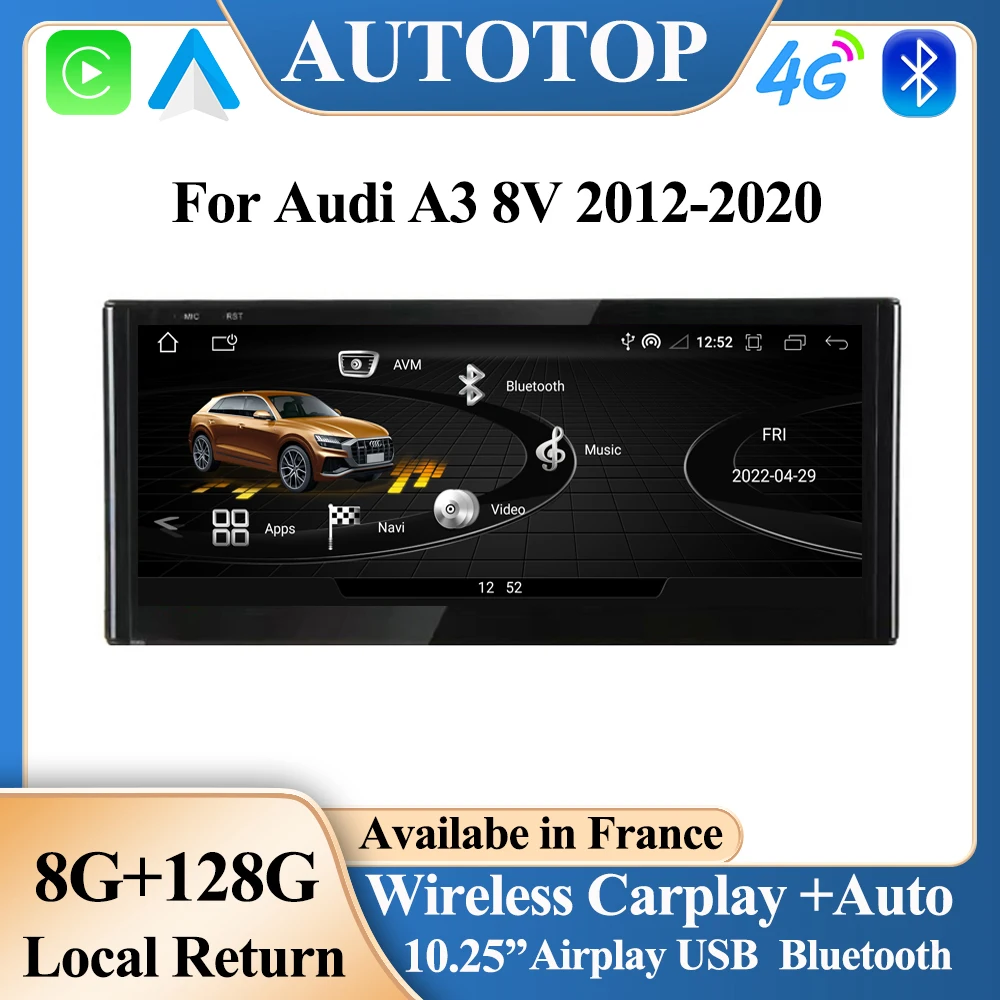 AUTOTOP 8 Core Car Radio For Audi A3 8V 2011-2020 Wireless Carplay Auto  GPS Navigation Receiver Car Monitor Bluetooth 5.0 Wifi