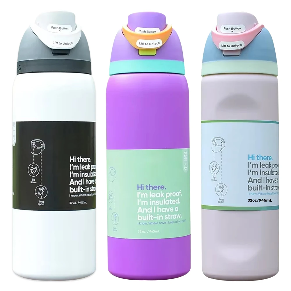 950ML Double Layers Thermos Bottle Stainless Steel Vacuum Insulated Bouncing Sports Bottle with Straw for Girls Women