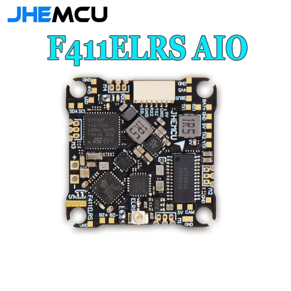 

JHEMCU F411ELRS AIO Flight Controller ICM42688-P OSD BLHELI_S 1-2S 12A 4in1 ESC ELRS 2.4G M3,25,5X25,5 мм для RC FPV Drone