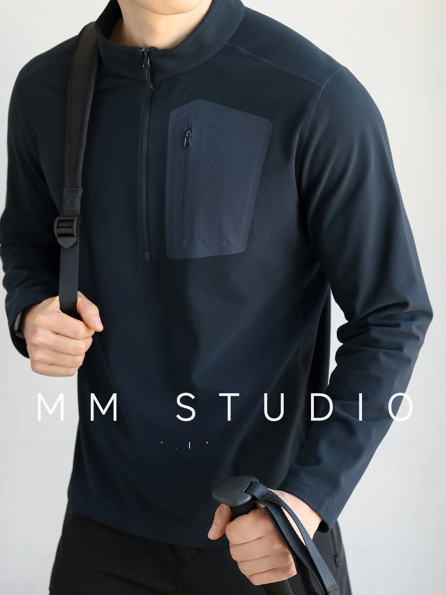 Heated Thermal Long Sleeve T-Shirt Men's Outdoor Running Cycling Training Wear Fleece Double-sided Half Zipper Warm Sweatshirt view 4