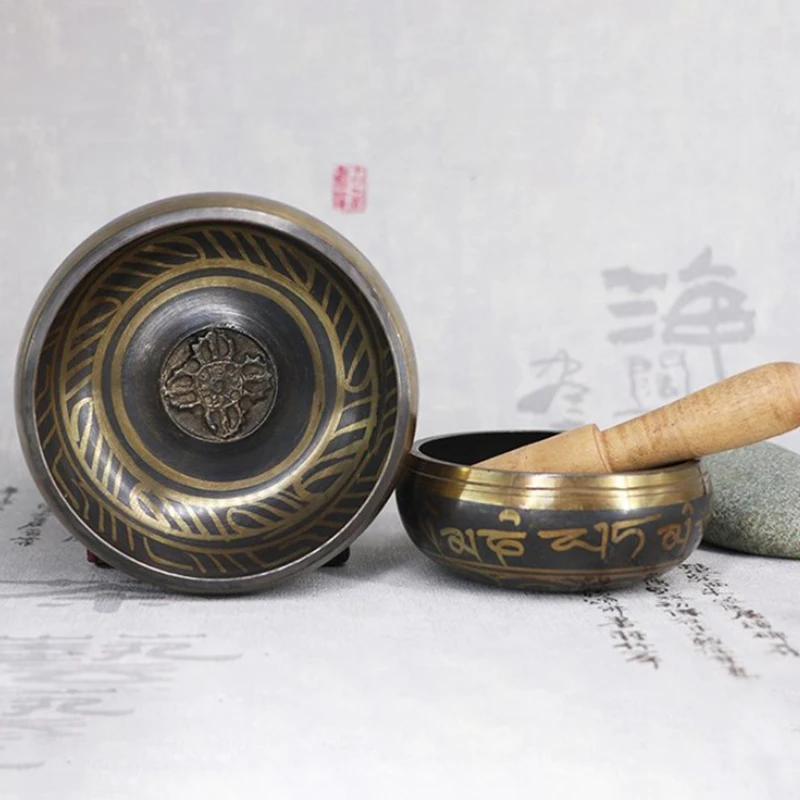 Buddha Sound Bowl Tibetan Bell Yoga Meditation Bowl Metal Singing Bowl Striker Chanting Bowl Brass Chime Handicraft Music