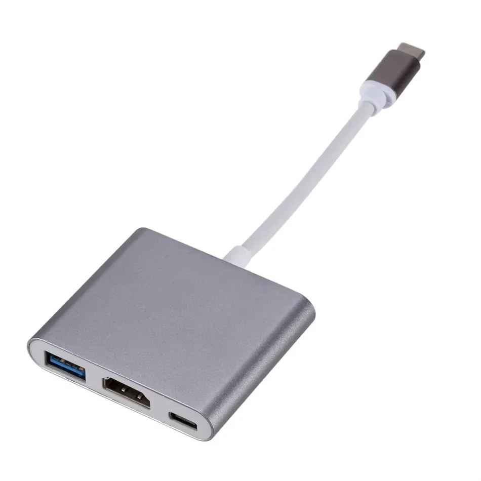 Conversor usb 3.1 USB-C para hd adaptador hub 3-em-1 tipo-c para hdmi-compatível/usb 3.0/tipo-c alumínio para apple macbook adaptador