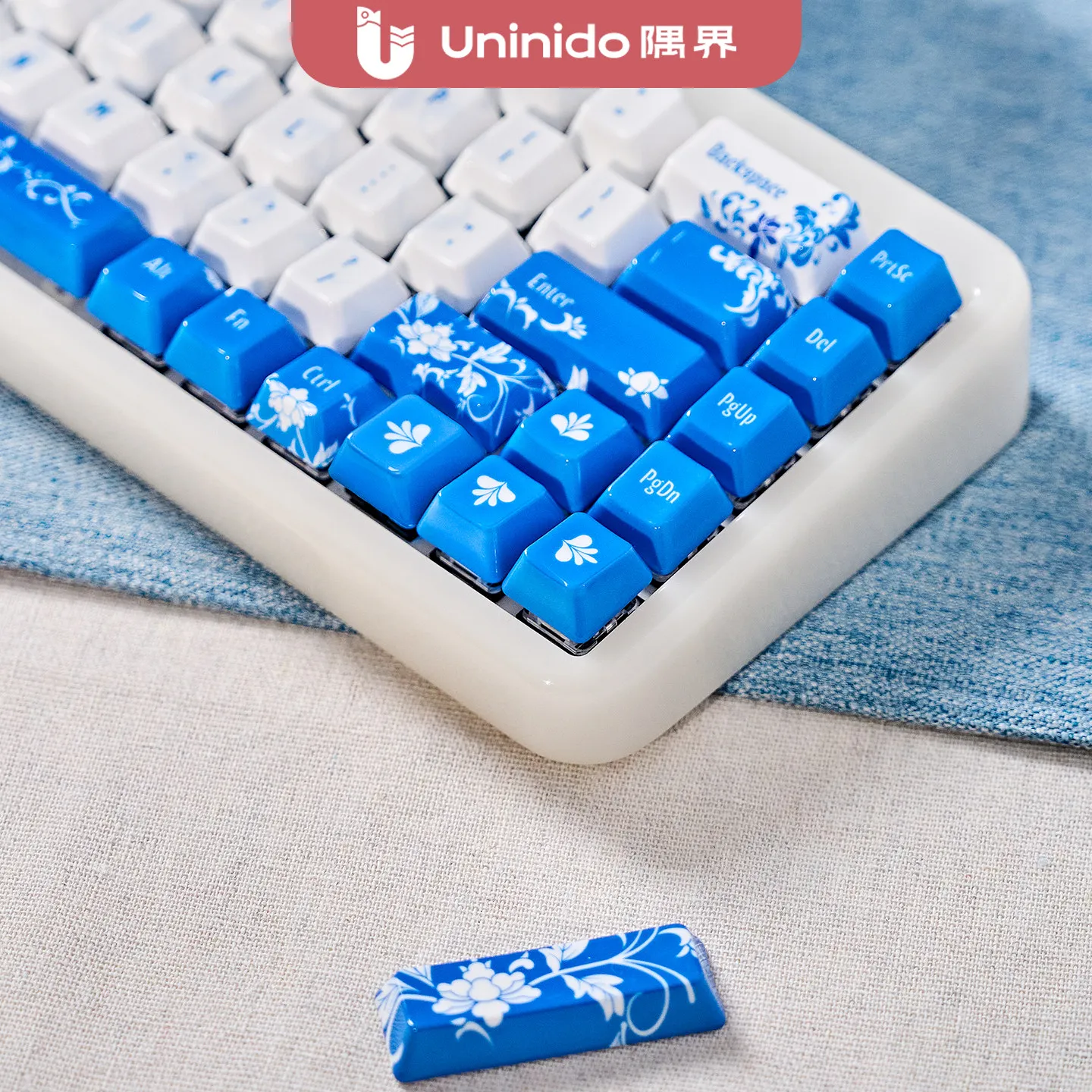Uninido Blue And White Porcelain Ceramic Keycaps Full Set Smooth Glaze Cherry Profile For Mechanical Keyboard Artisan Keycap