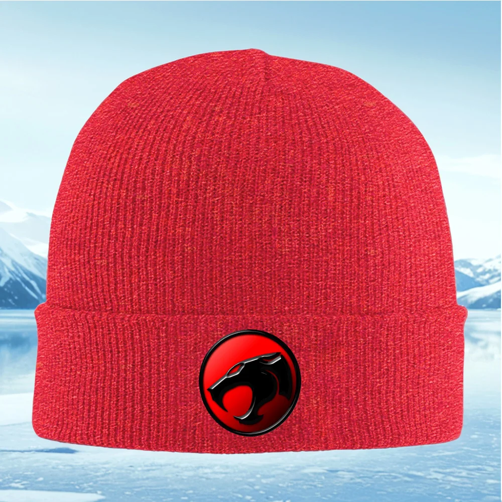 رأس النمر الأسود داخل الدائرة الحمراء للرجال والنساء للجنسين قبعة محبوكة قبعة صوفية قبعة شتوية حرارية دافئة لعيد الميلاد في الهواء الطلق