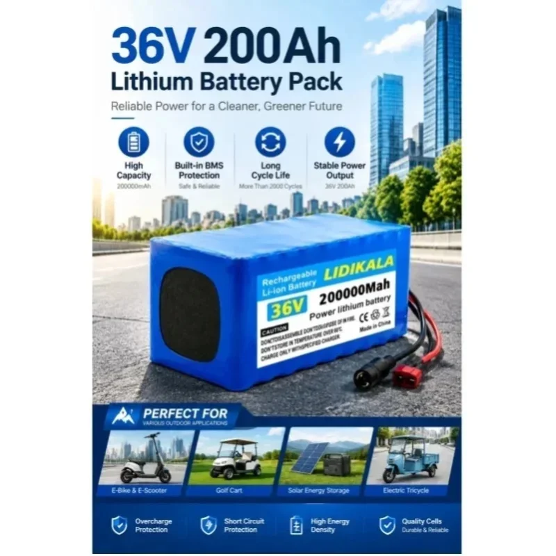 36V 200000mAh 10S4P Lithium-Ionen-Akku mit integriertem BMS, wiederaufladbarer Li-Ionen-Akku mit hoher Kapazität für Elektroroller, E-Bikes, verschiedene Anschlüsse