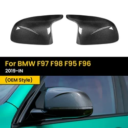 리얼 드라이 탄소 섬유 자동차 문짝 사이드 윙 백미러 커버 캡, BMW F97 F98 F95 F96 2019 인 OEM 스타일용 광택