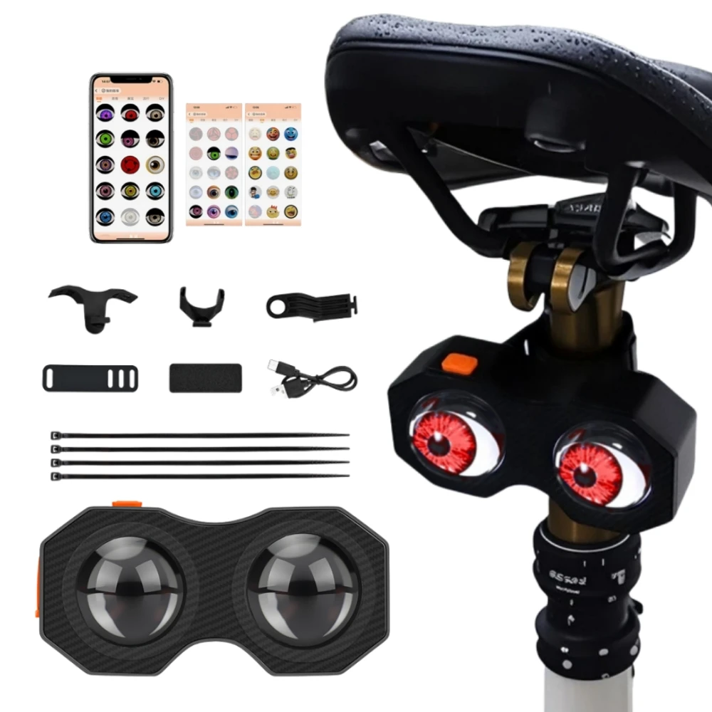 

Задний фонарь с велосипедными глазами, программируемый светодиодный умный задний фонарь с кошачьими глазами, задний стоп-сигнал для мотоцикла, светодиодный динамический светильник с глазами дьявола