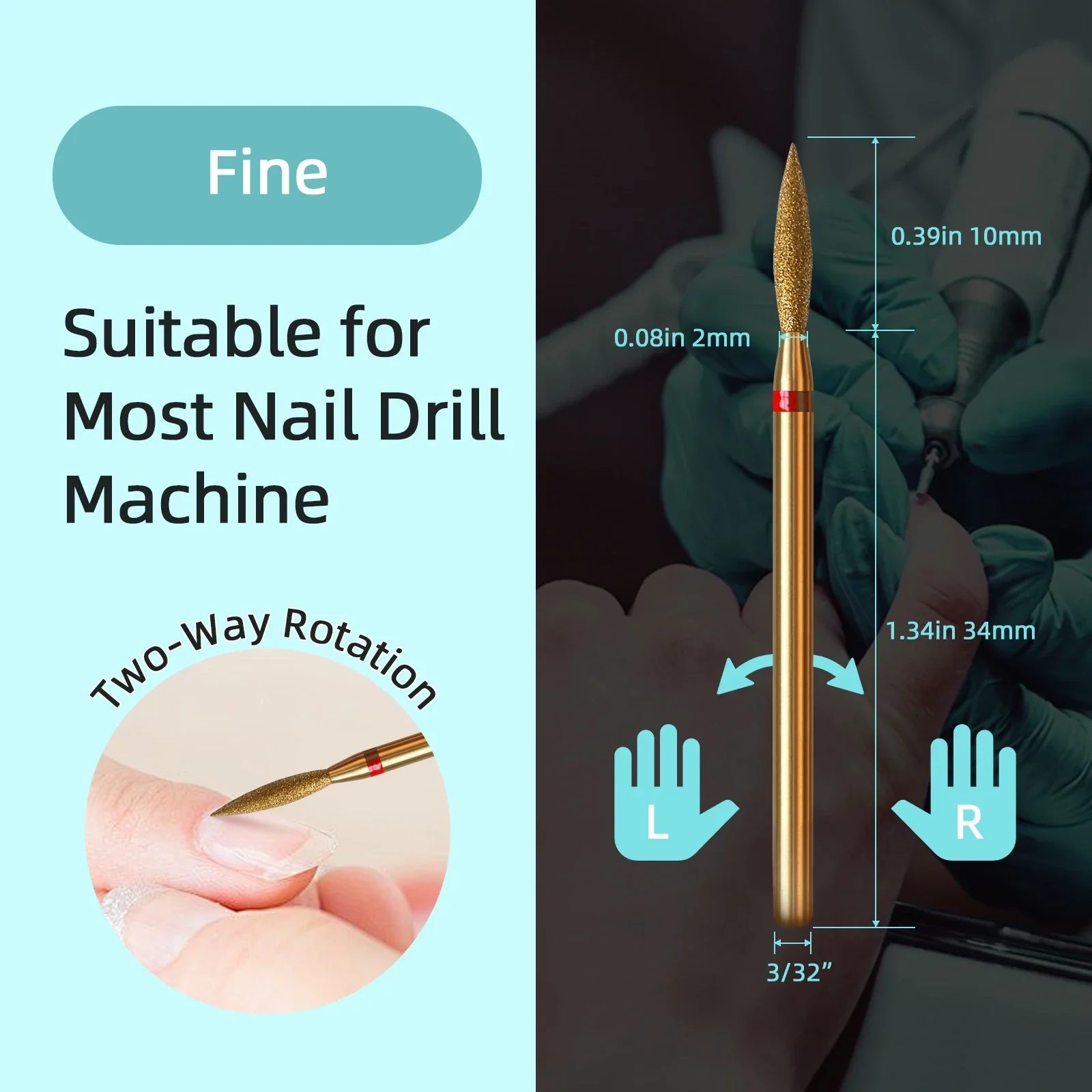 HYTOOS 2mm Long Flame Cuticle Clean Nail Drill Bit, Titanium Russian Diamond Nail Bits Dead Skin Nail Cleaner Accessories Tool