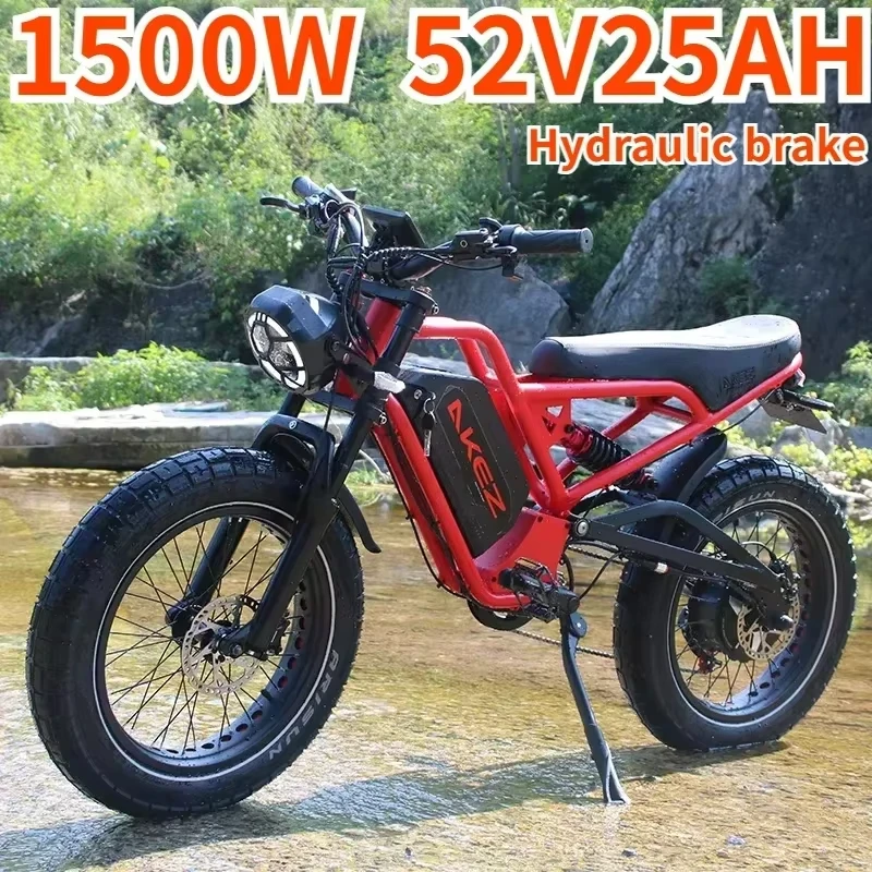 Electric Bicycle AKEZ 1500W Motor 52V25AH Battery adult E-bike Hydraulic Brake mountain Off-road 20*4.0 Inch Fat Electric Bike