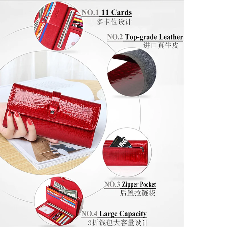 Free Gift Women Leather Wallet Long Ladies 3 Folders Clutch Money Bag Design Purse Fashion AE605-25