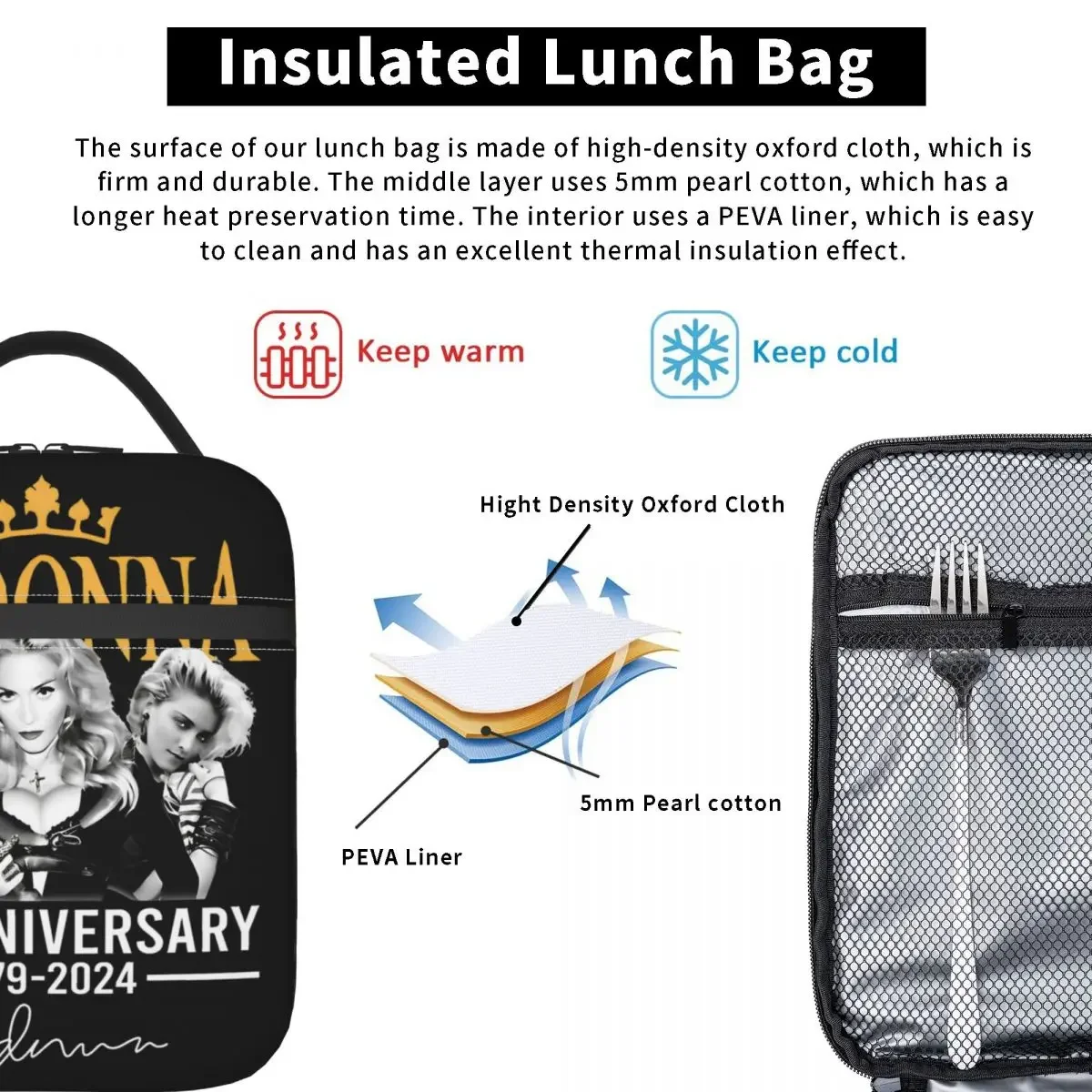 Insulated Lunch Bag Madonna Singer Pop Classic Music Accessories Lunch Food Box New Thermal Cooler Bento Box For Outdoor