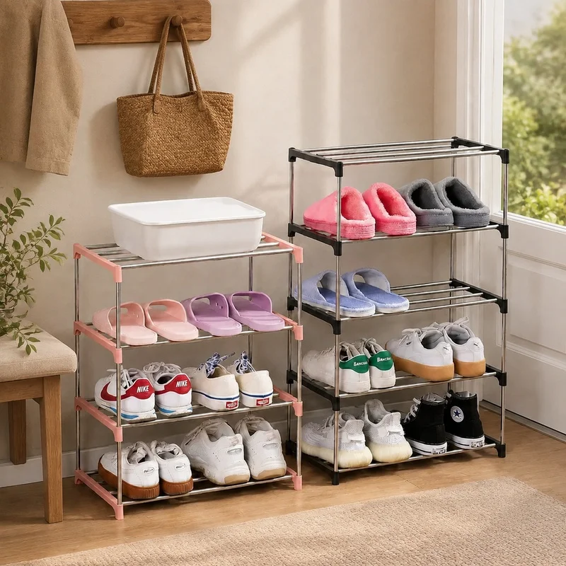 Compact 3-4 Level Shoe Rack with Tiered Design for Organized Home Storage