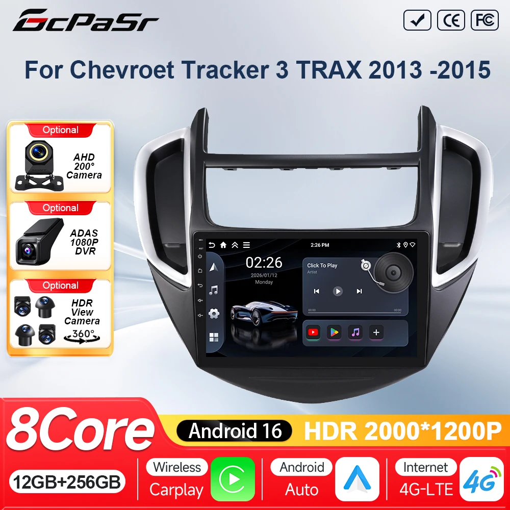Lecteur de voiture Android Auto Limitation Radio, Navigation GPS, Vidéo, Écran Carplay, Pas 2Din, Chevrolet Tracker 3, TRAX, 2013, 2014, 2015