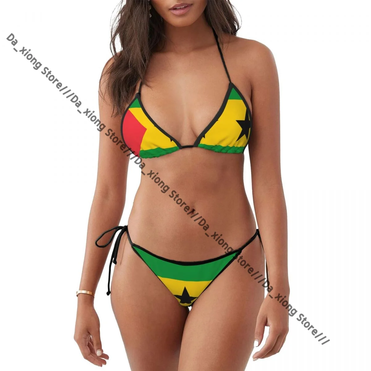 ธง Sao Tome และ Principe ชุดว่ายน้ําผู้หญิงเซ็กซี่บิกินี่ชุดว่ายน้ําชุดว่ายน้ํา Micro Thongs Bordered Beachwear