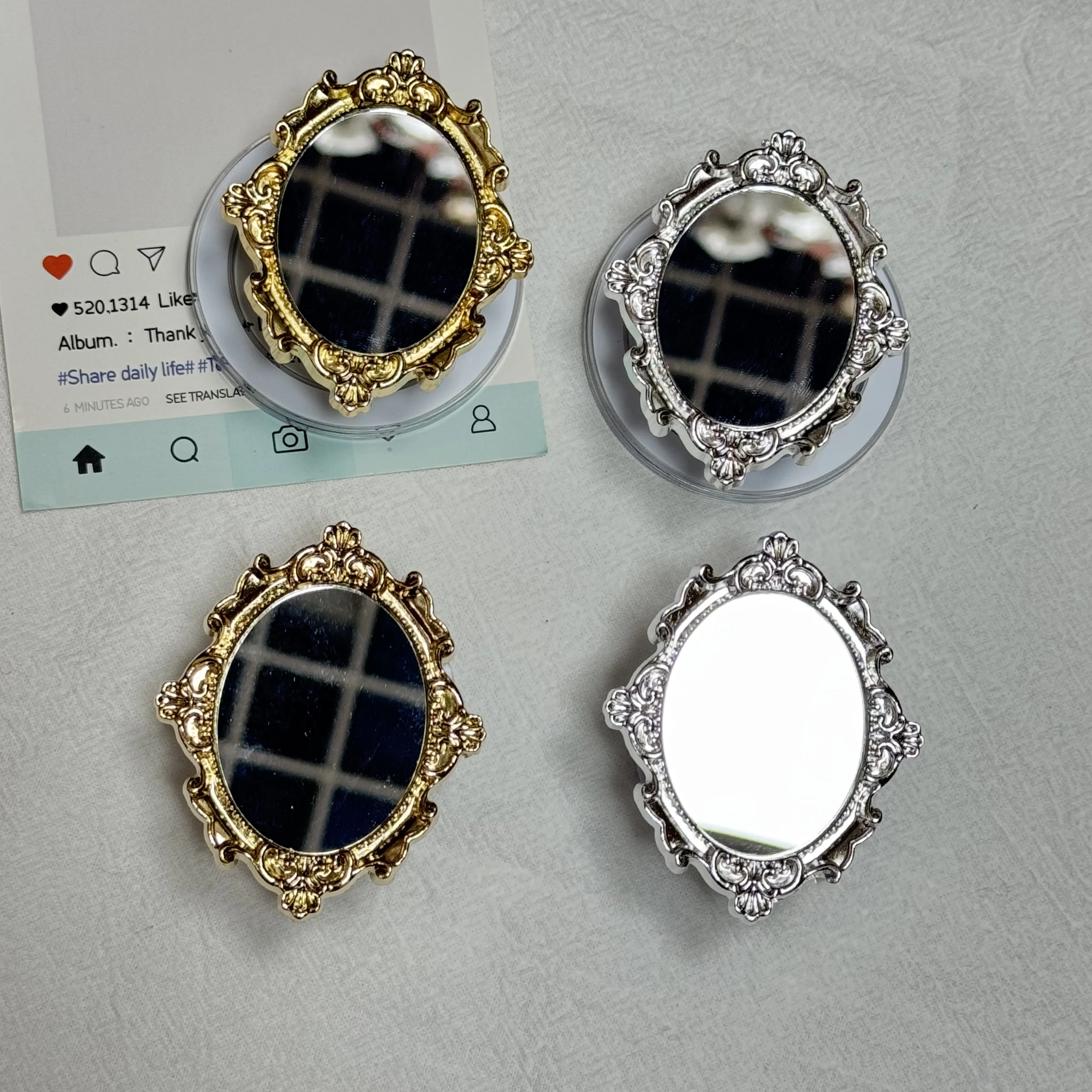 

Роскошное гальваническое ретро-золотое круглое зеркало, складная подставка для мобильного телефона, держатель для смартфона Griptok, розетка для телефона, настольный ленивый кронштейн