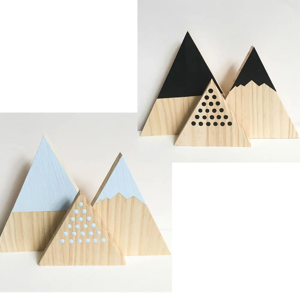 

3pcs Wooden Mountain Ornaments Simple Creative Design Desk Table Home Office Christmas Decor Indoor Wooden Crafts Triangle