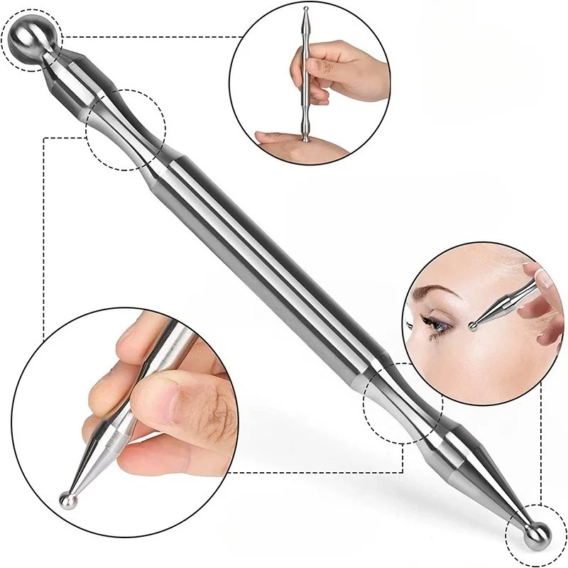 

Акупунктурная ручка из нержавеющей стали, массажер для глубоких тканей, двойная головка, рефлексология лица, акупрессура, бар для облегчения меридиана тела, облегчение боли