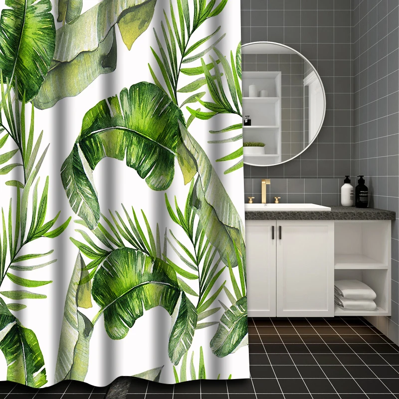 Nordic green leaf Bathing Curtain  Bathroom Nordic green leaf  Shower Curtain Waterproof With 12 Hooks Home Deco Free Ship