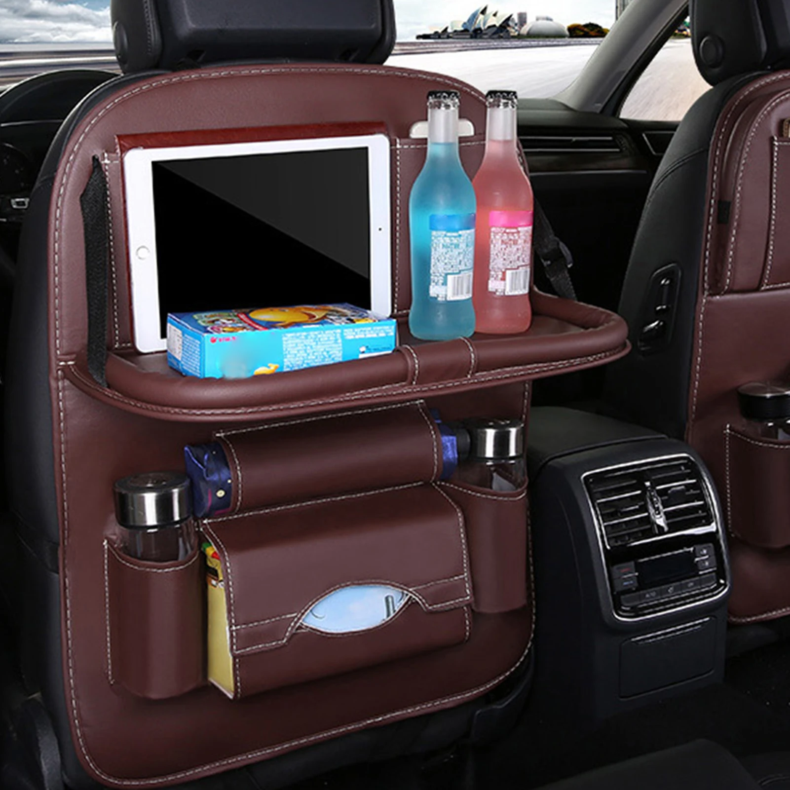 Car Backseat Organiser Large Capacity Tissue Box Cup Holder For Kid Snacks Toys