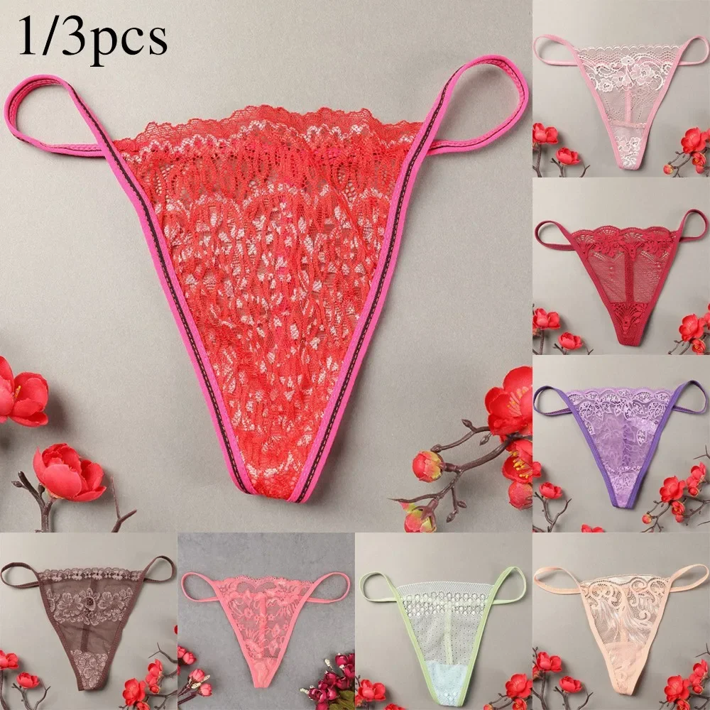 3 Stuks Vrouwen Kanten G-String Slips Mesh String String String String String Sex Lingerie Slipje V-String Slip Doorzichtig Ondergoed 2022