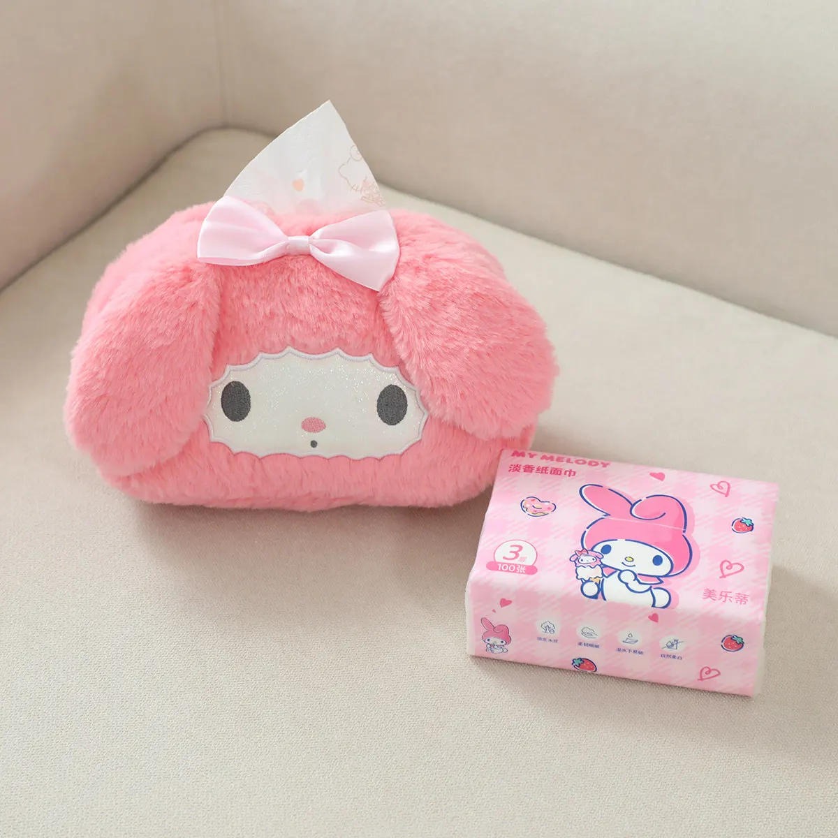 Sanrio Kuromi My Melody Plush Tissue Cover Cute Disney Lucifer Alien Cartoon Anime Home Decor High-Quality Gifts For Girl