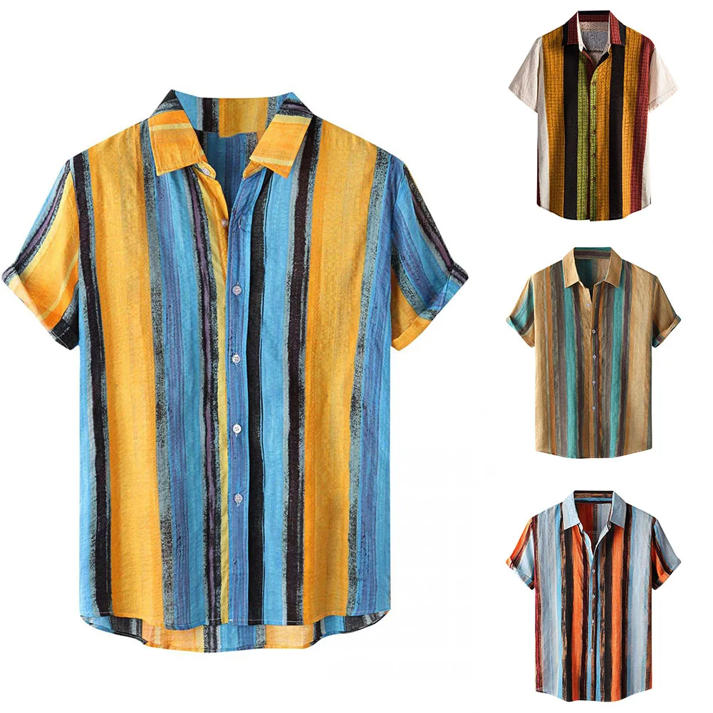 For Beach For Daily Button Down Blouse Holiday Beach Shirts Collared Neckline Polyester Fabric Regular Length Retro Style