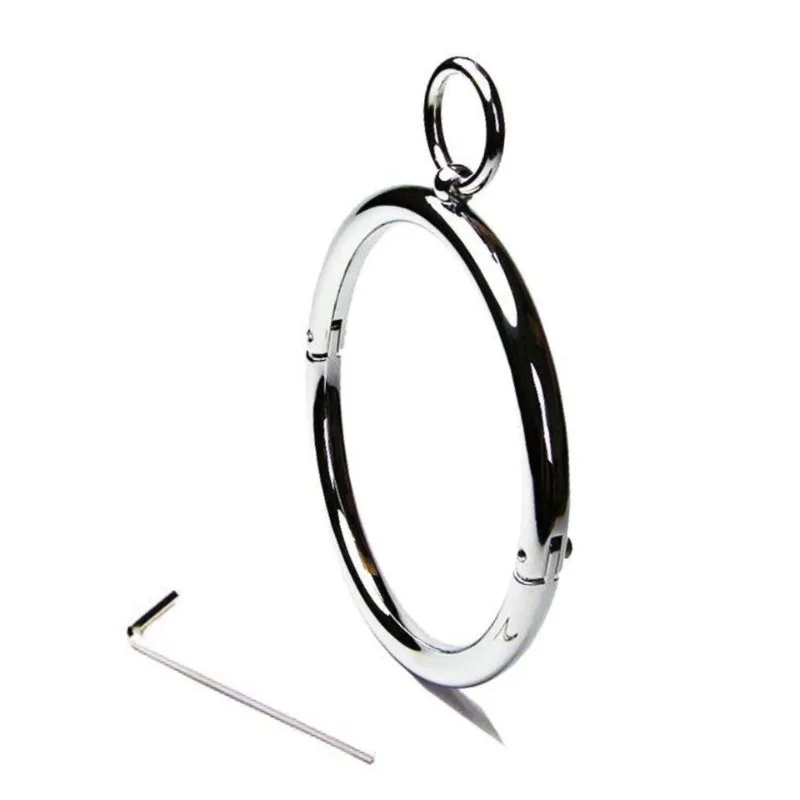 

Metal Male Female Lockable Slave Neck collar Hex wrench Restraint Bondage Locking Choker O-Rings Chain Leader SM Couple Game