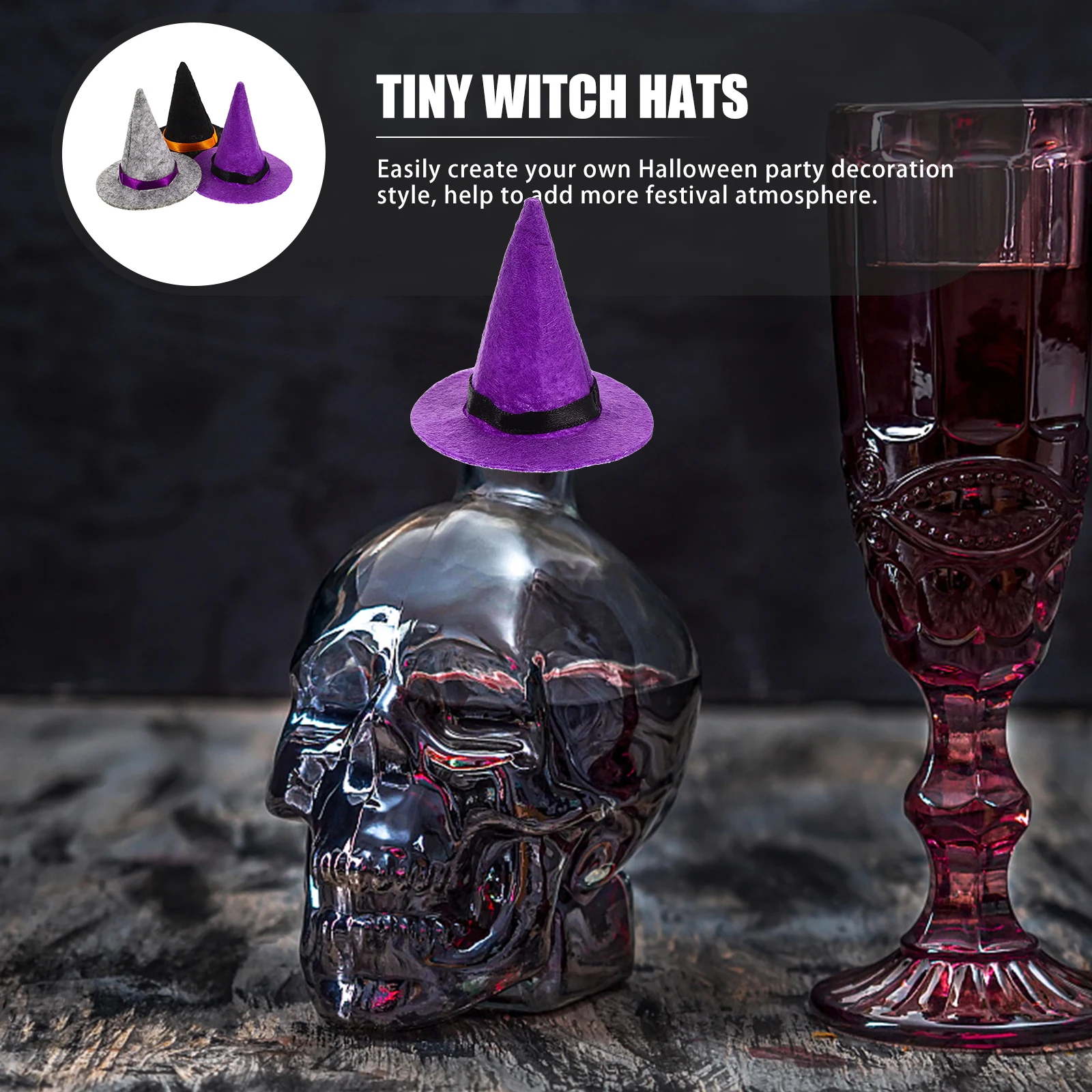 

6Pcs Halloween Witch Hats Bottle Caps Small Party Decor Wine Bottle Covers Unique Wine Accessories Tiny Witch Hats