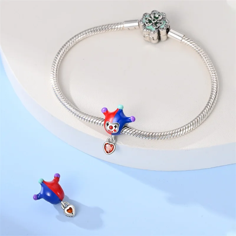 New 925 sterling silver fashion red heart clown magic poker charm beads Fit brand original bracelet DIY fine jewelry gift