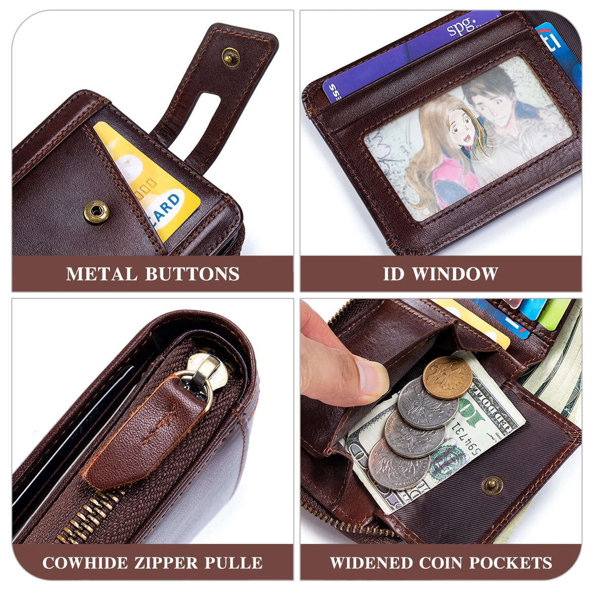 กระเป๋าสตางค์ซิป SCHLATUM สำหรับผู้ชาย ความจุขนาดใหญ่ ป้องกัน RFID หนังแท้สไตล์วินเทจ พร้อมช่องใส่เหรียญและช่องใส่บัตรประชาชน