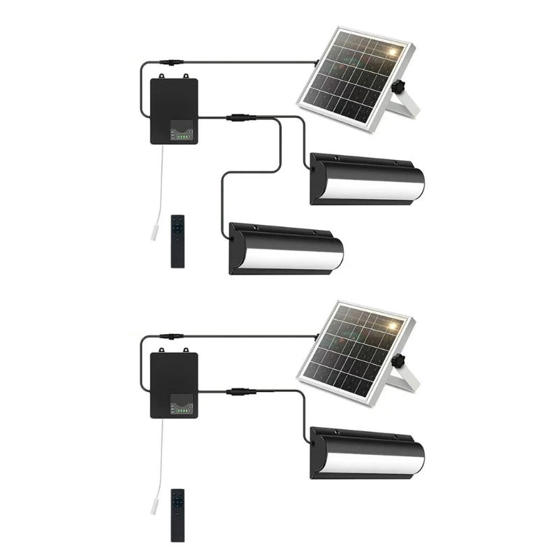 E7CD Solar Shed Wall Light with Control Box and Remote, Outdoor Light System for Garage and Poultry House Areas Use