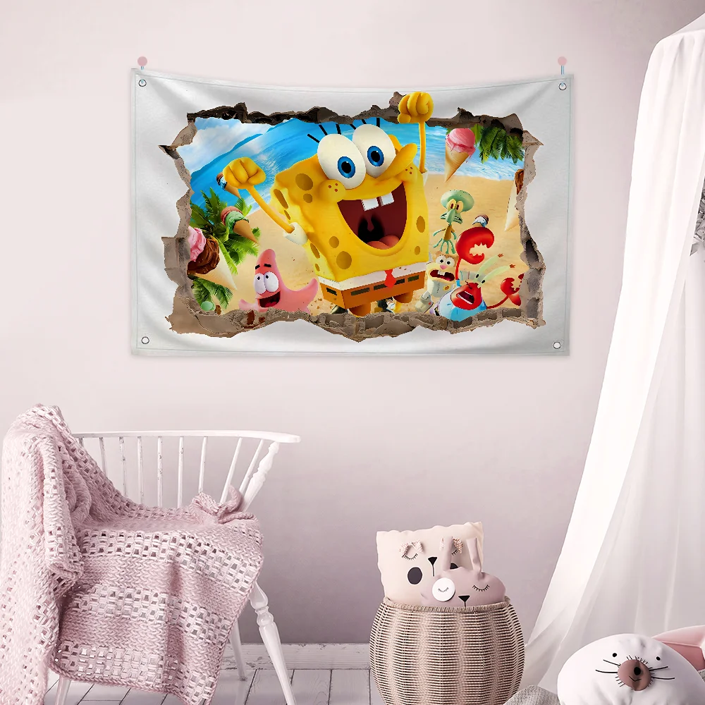 SpongeBob 3D Flags for Bedrooms Funny Flags Decorative Flags Outdoor Decor Flaga Flag to Hang Optical Illusions Wall Decoration