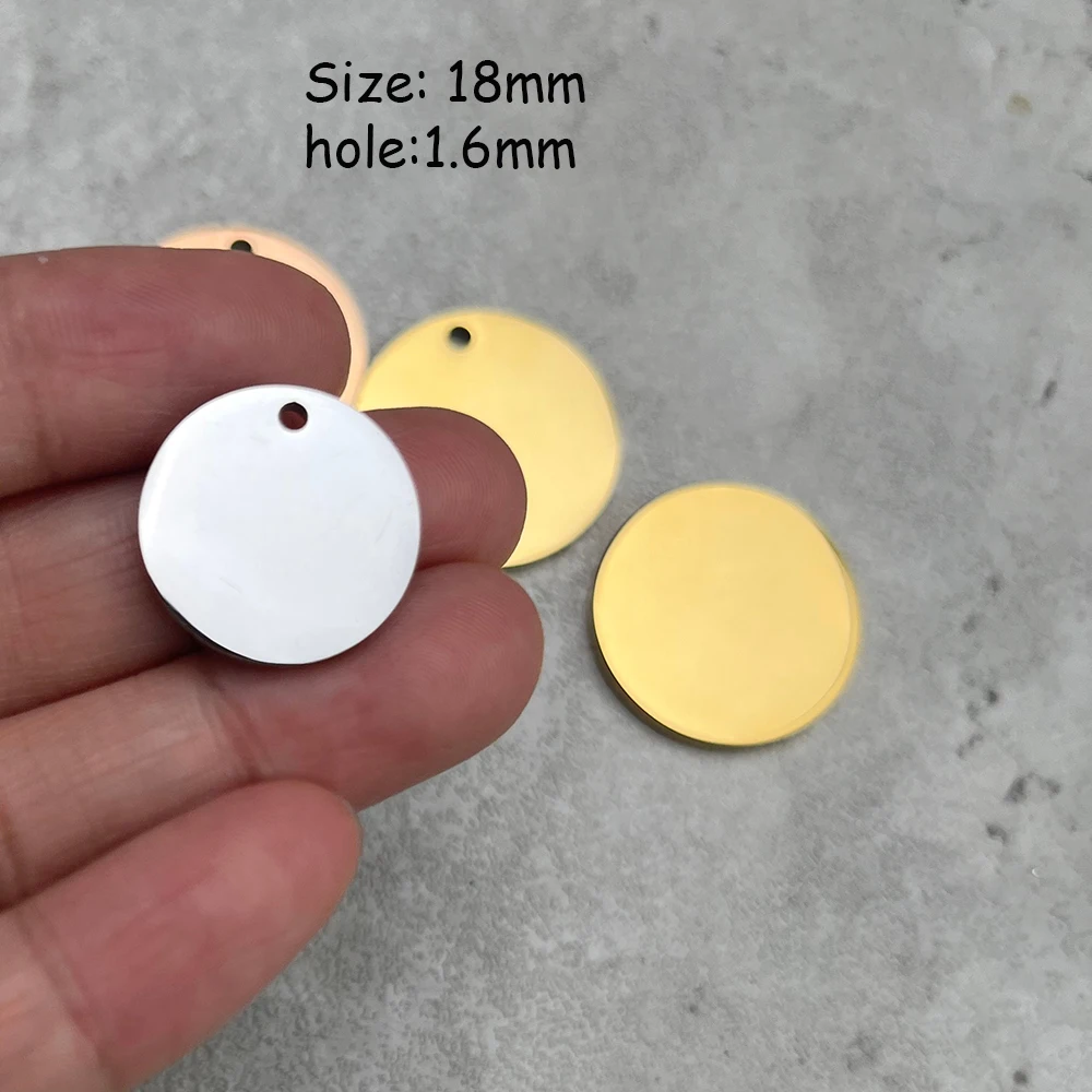 50pcs 18mm 25mm Blank Charm 2mm thickness Mirror Polished Stainless Steel Tag  Engravable Round Charms