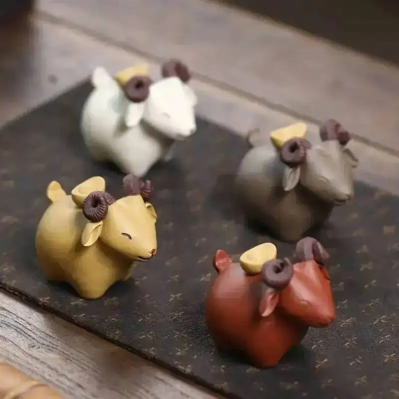 Zisha Tea Pet Sheep Figurine Zodiac Sculpture Handmade Money Ingot Fortune Sheep Tea Play Accessories Decoration Чаепитие