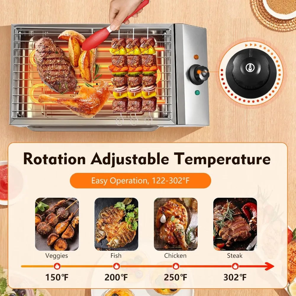 

110V Smokeless Indoor Grill, 1800w Commercial Electric Grill W/ Removable Griddle, Stainless Steel Indoor Grill Bbq Grill